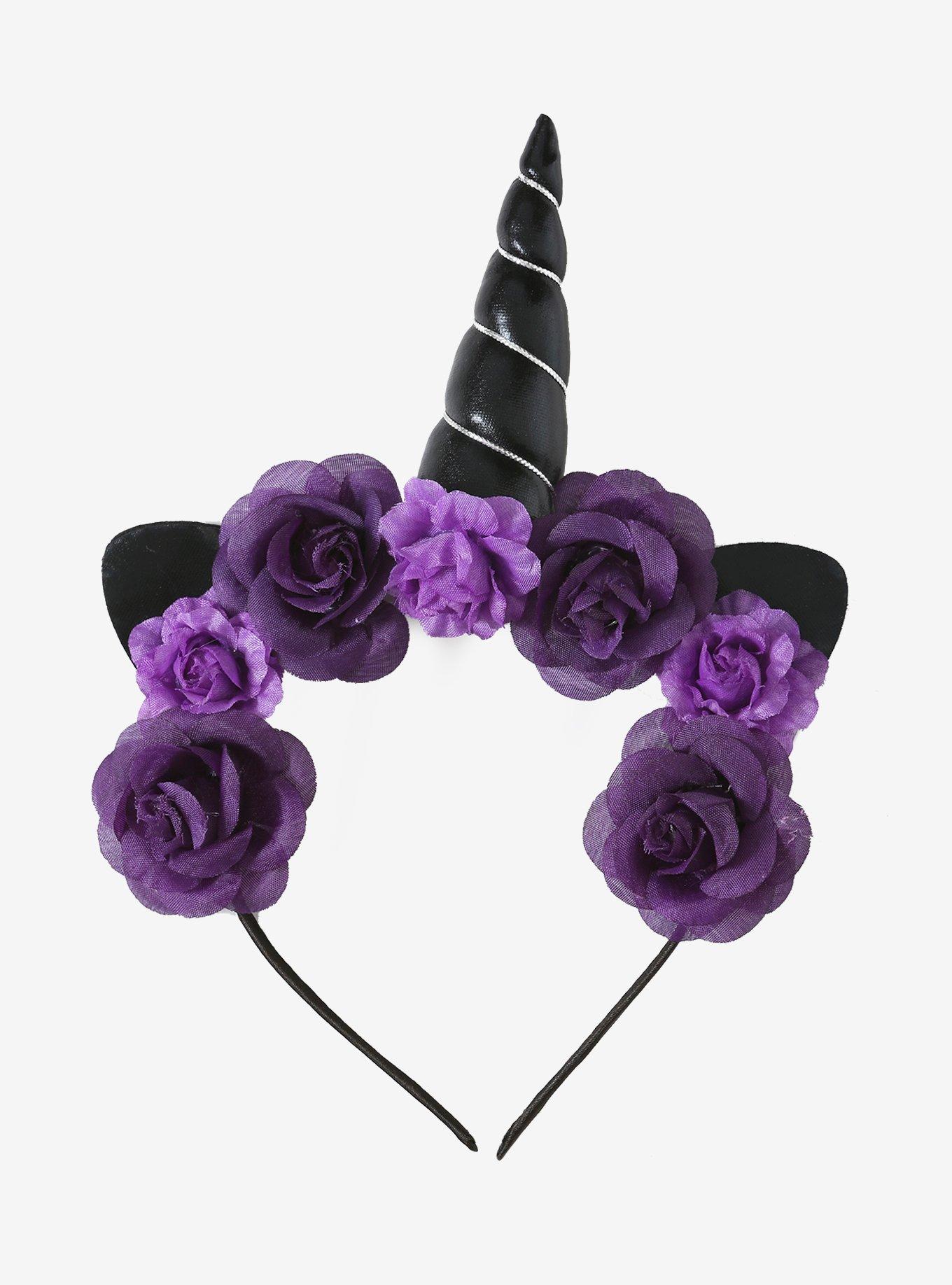 Purple Floral Caticorn Headband, , alternate