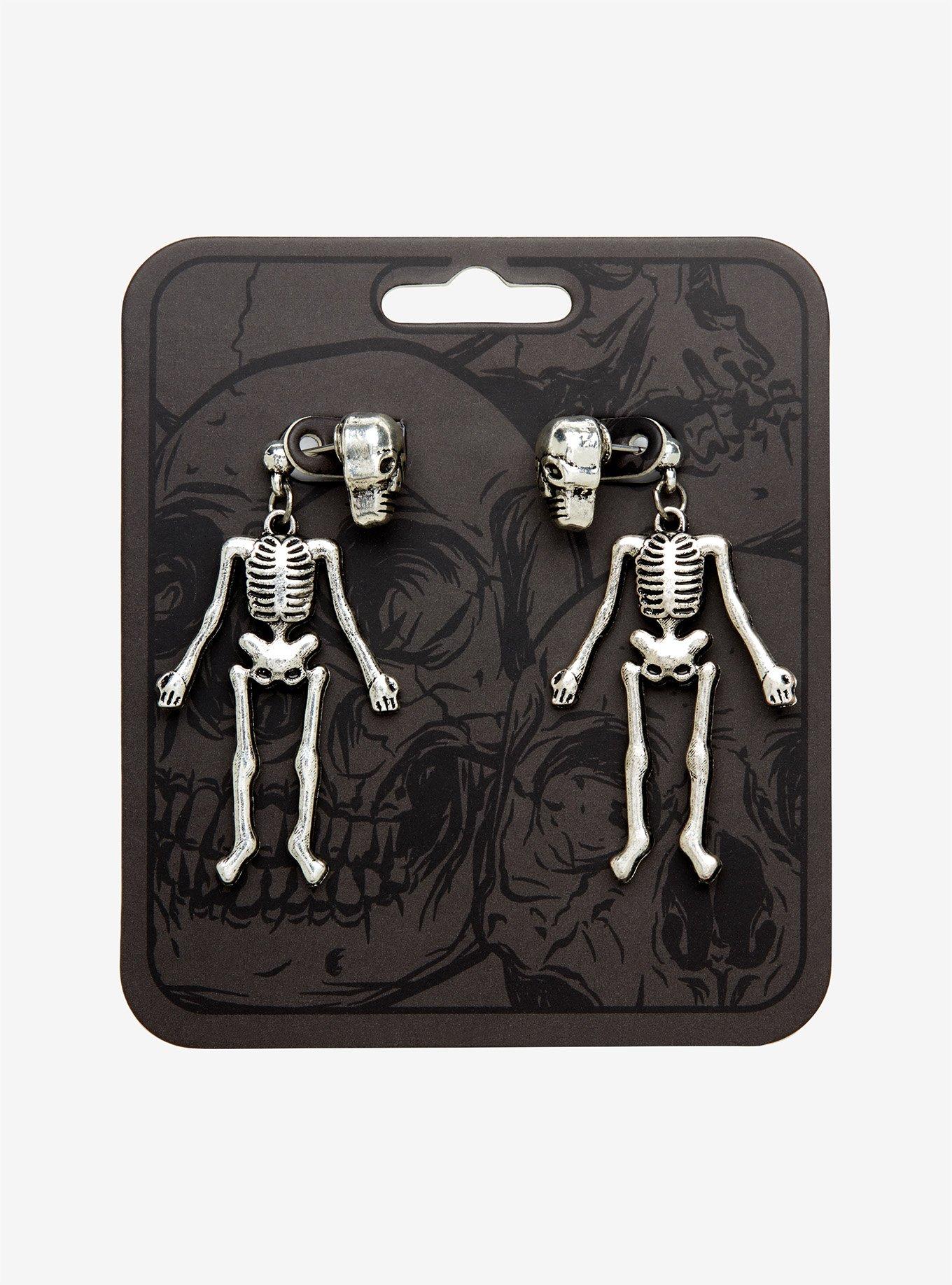 Dangle Skeleton Stud Earrings, , alternate