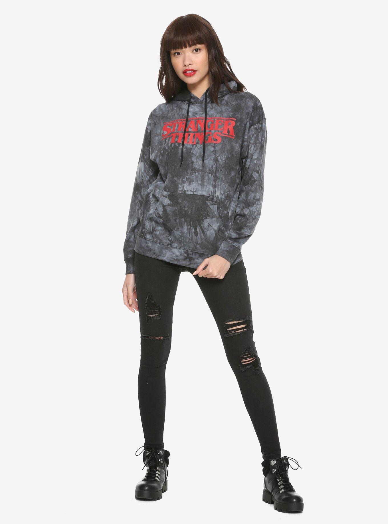 Stranger Things Dark Grey Tie Dye Logo Girls Hoodie, , alternate