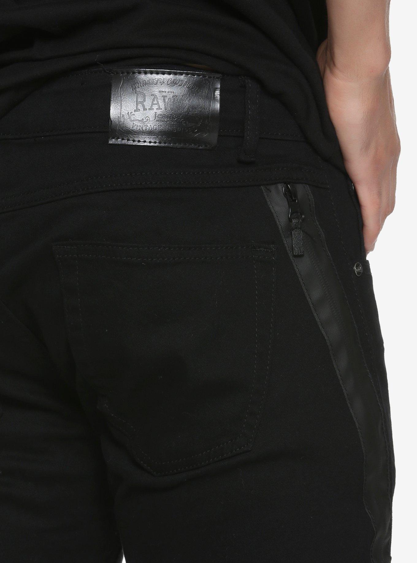 Raw X Zipper Black Moto Skinny Jeans, , alternate