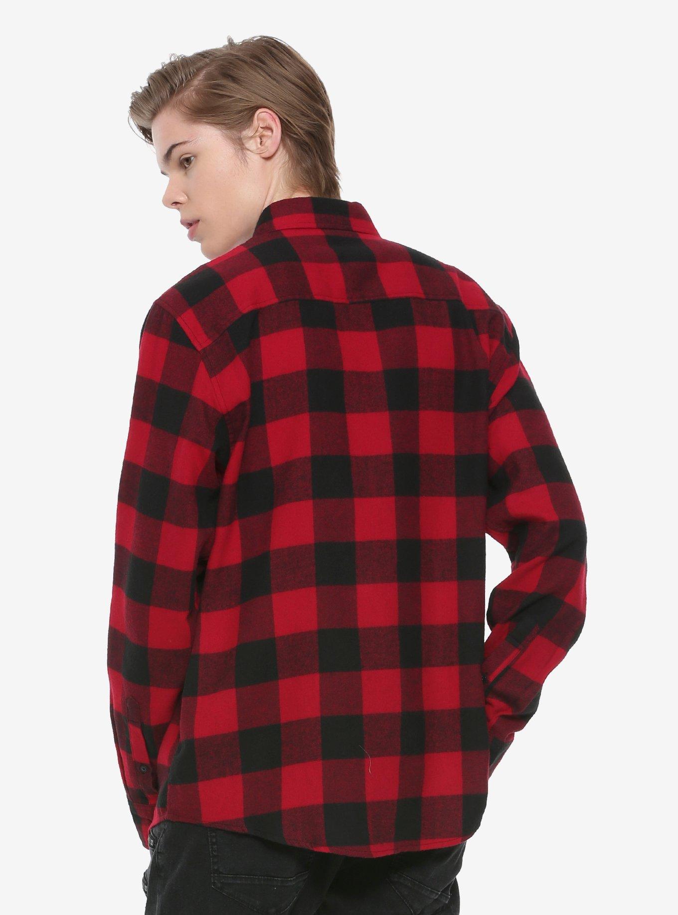 Red & Black Plaid Flannel Woven Button-Up, , alternate