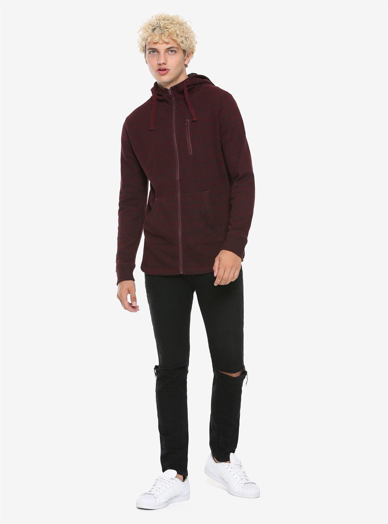 Burgundy Zip Front & Sides Hoodie, , alternate