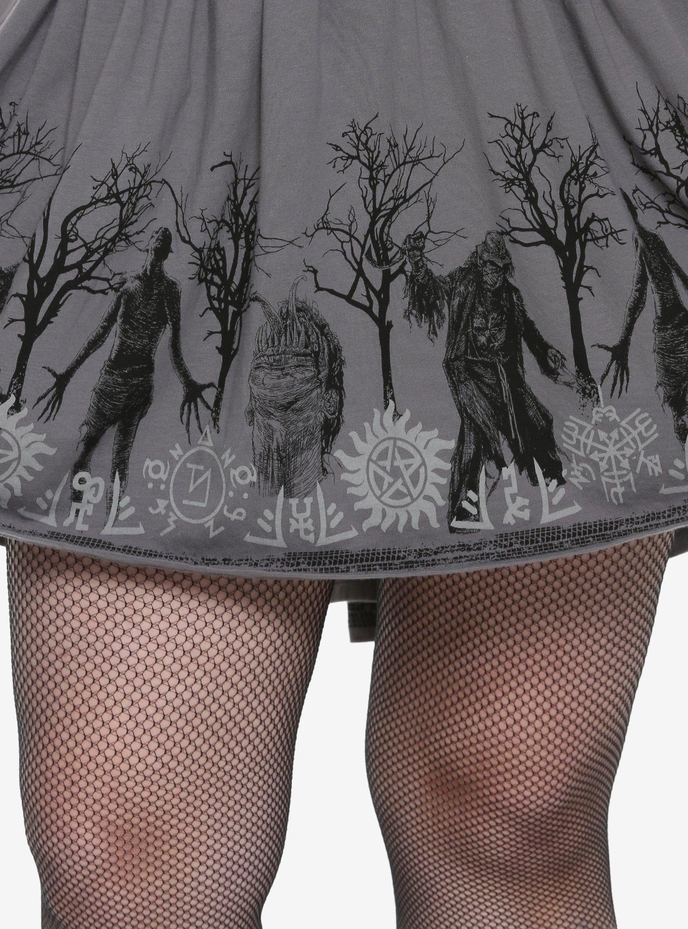 Supernatural Monsters Suspender Skirt Plus Size Hot Topic Exclusive, GREY, alternate