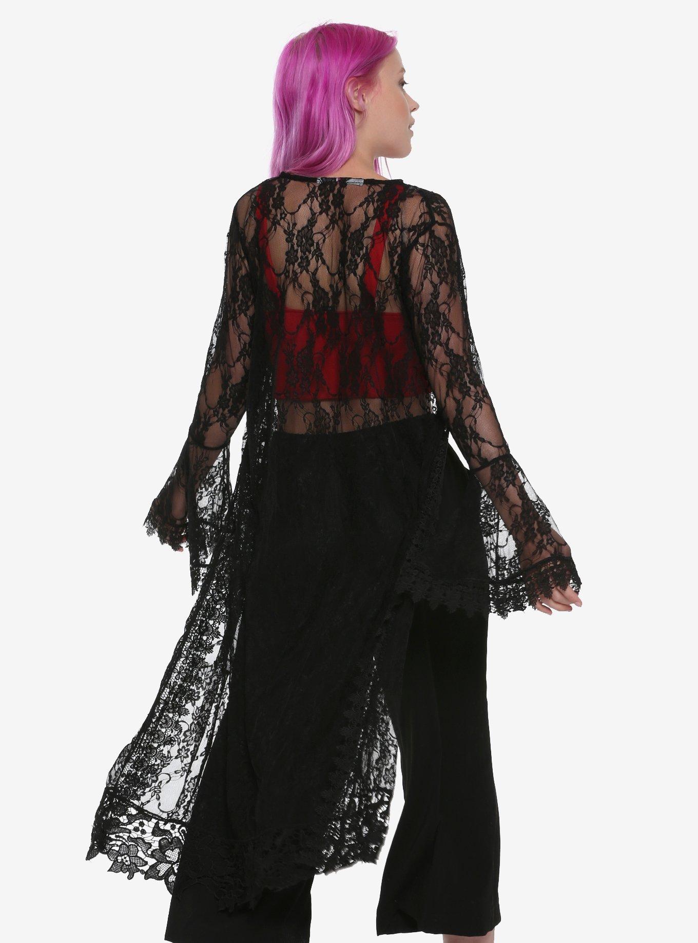 Black Lace Bell Sleeve Kimono, , alternate