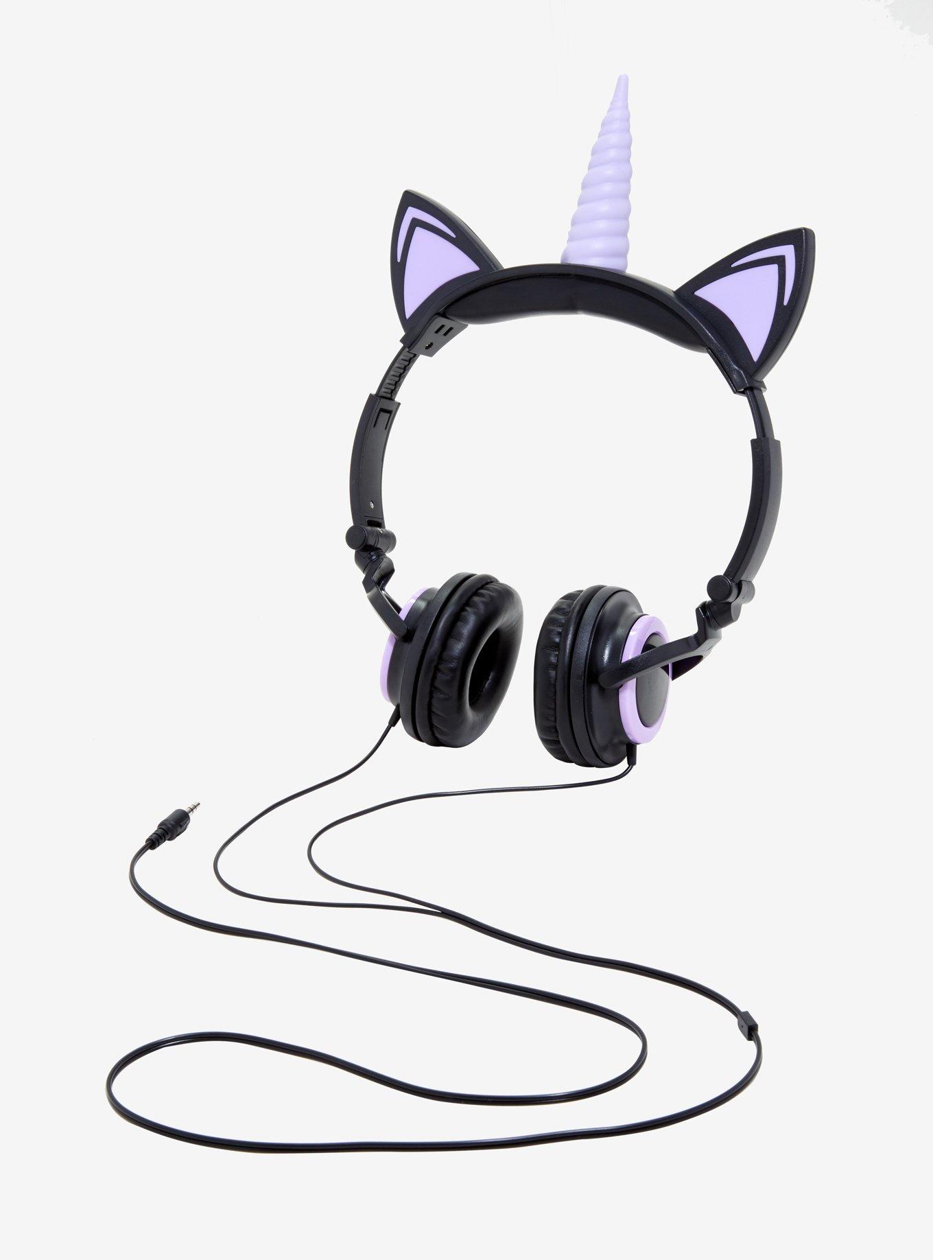 Purple & Black LED Unicorn Headphones, , alternate