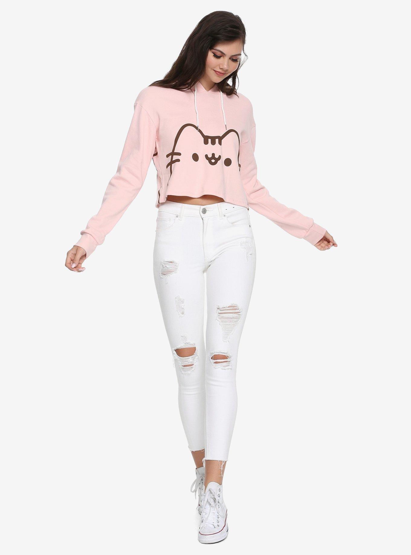 Pusheen Pastel Pink Girls Cropped Hoodie Hot Topic