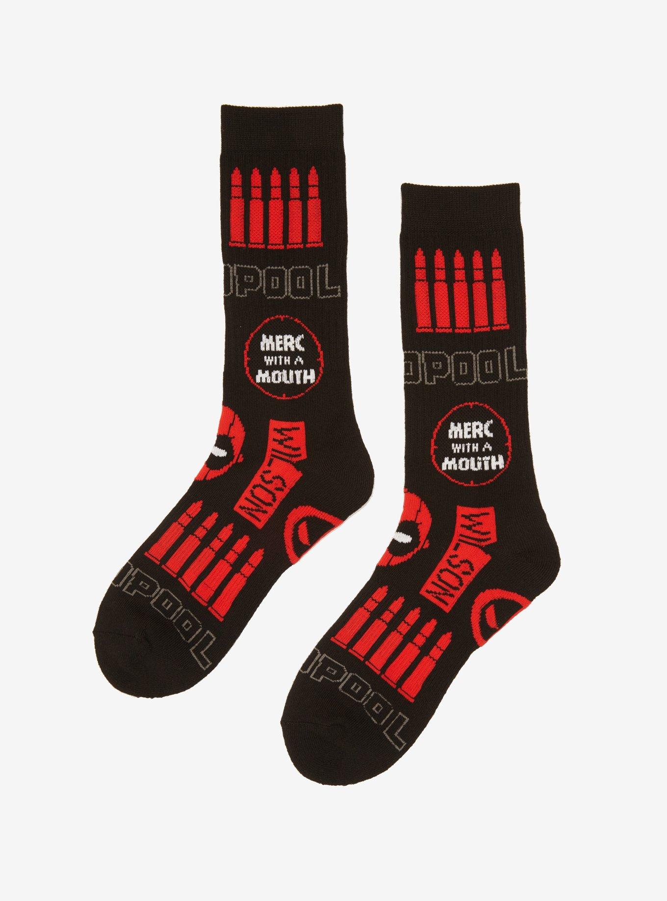 Marvel Deadpool Bullet & Logo Crew Socks, , alternate