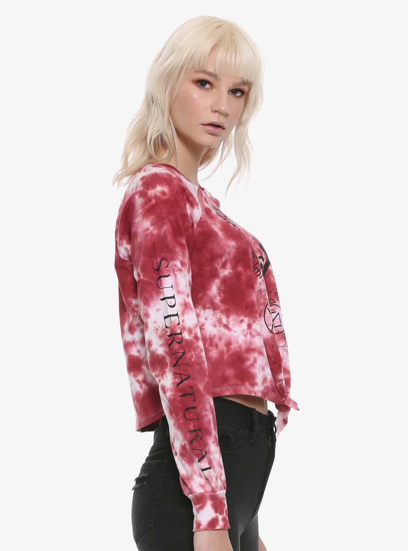 Supernatural Symbols Tie-Front Girls Long-Sleeve T-Shirt, BLACK, alternate