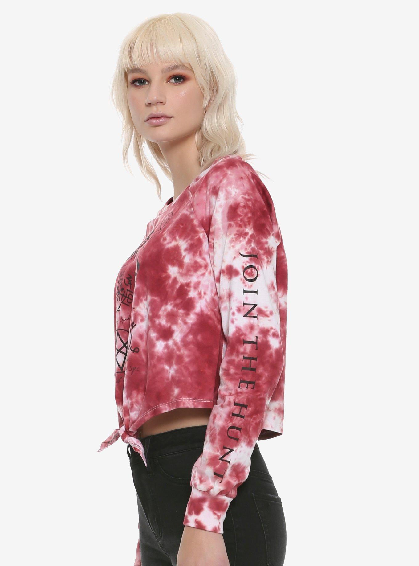 Supernatural Symbols Tie-Front Girls Long-Sleeve T-Shirt, BLACK, alternate