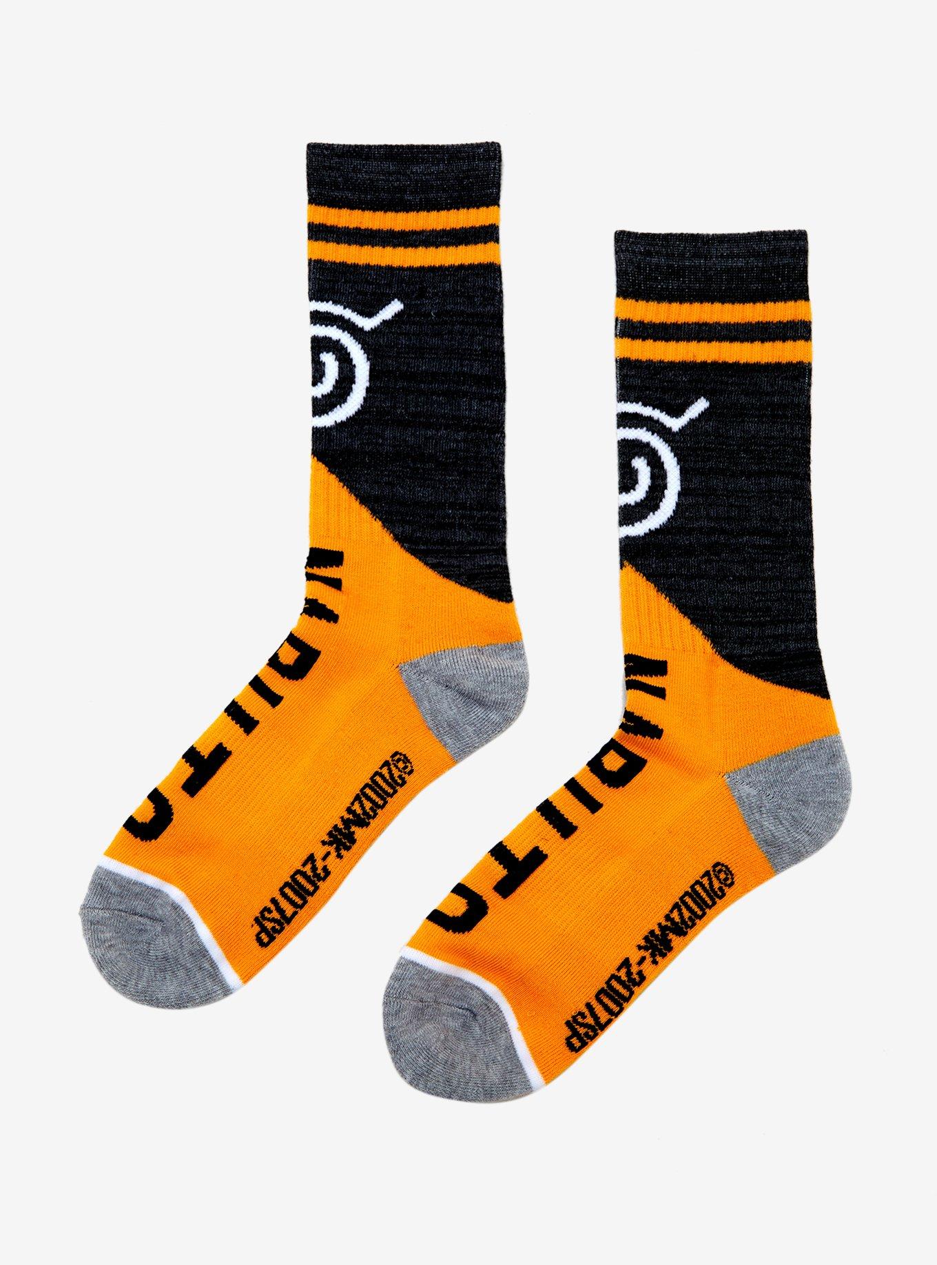 Naruto Shippuden Grey And Orange Crew Socks, , alternate