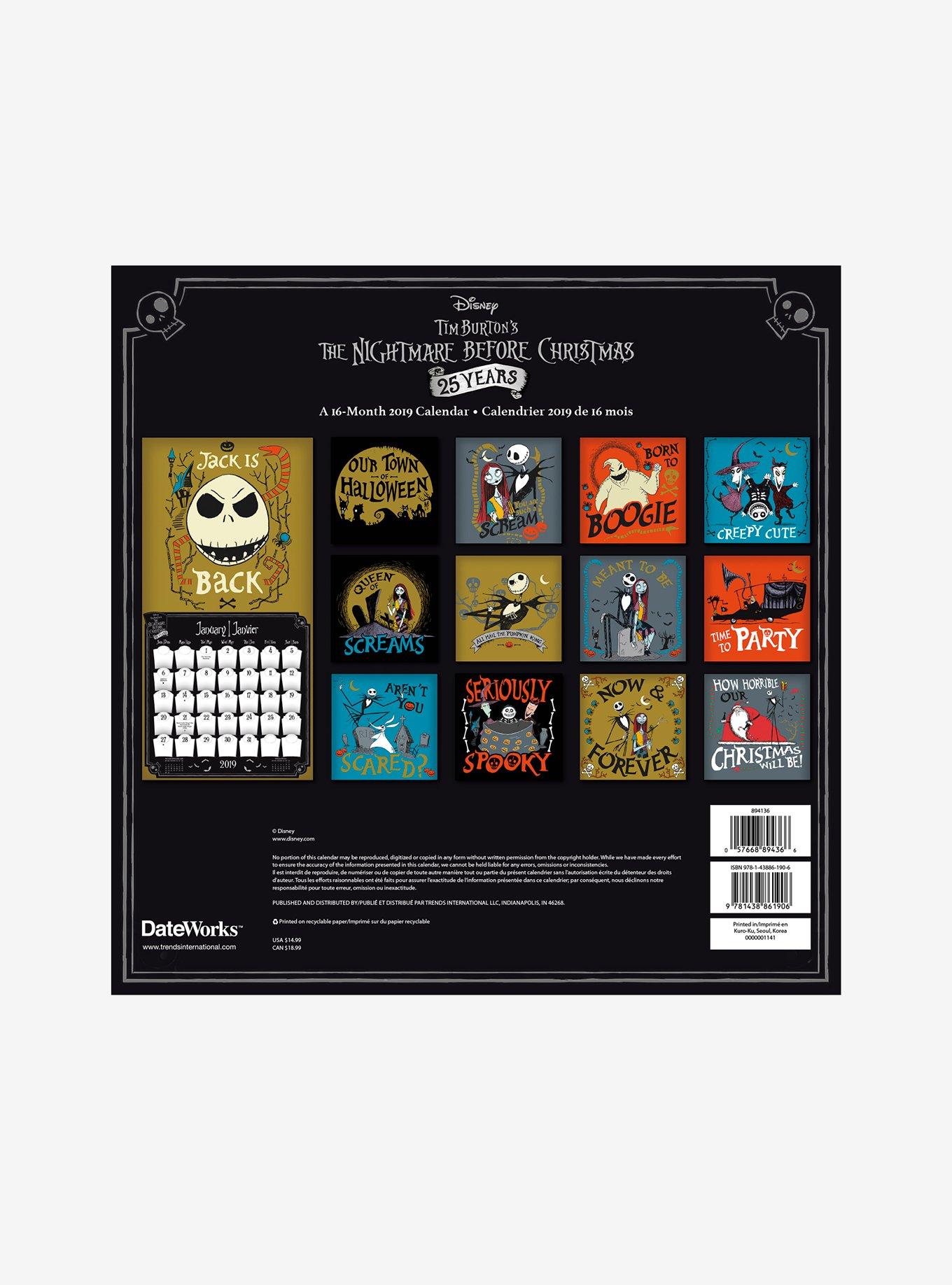The Nightmare Before Christmas 2018-2019 16 Month Wall Calendar, , alternate