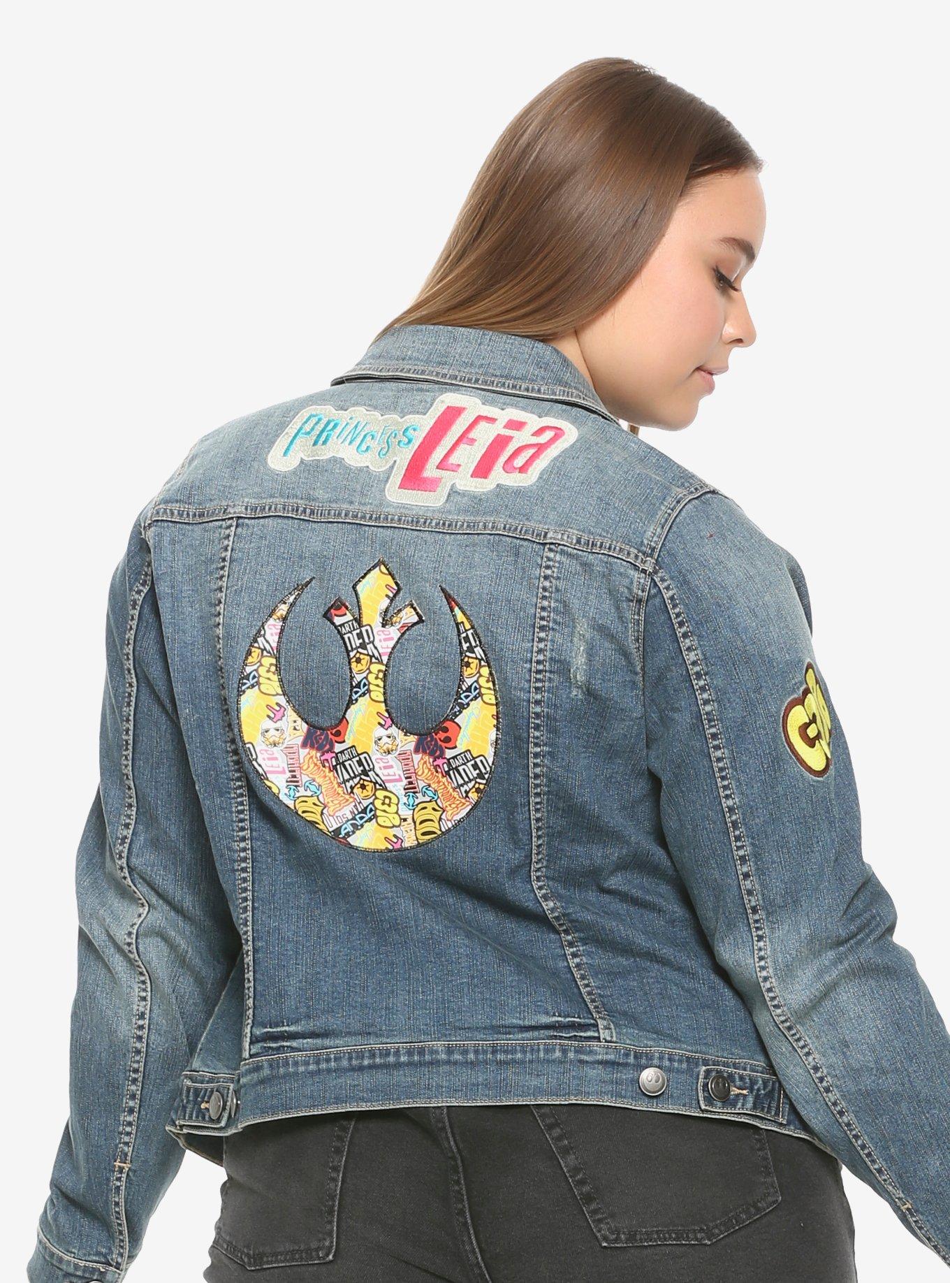 Star Wars Princess Leia Patched Denim Jacket Plus Size, , alternate