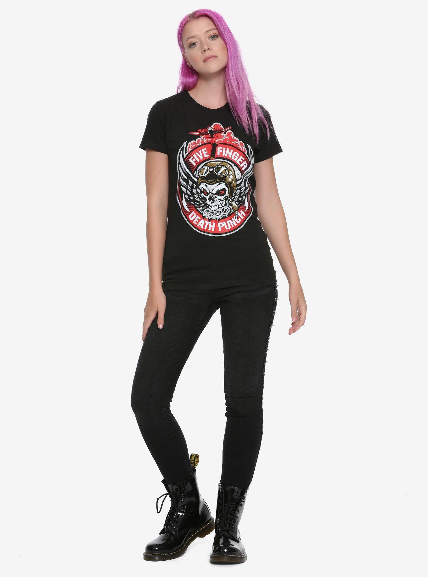 Five Finger Death Punch Pilot Skull Girls T-Shirt, , alternate