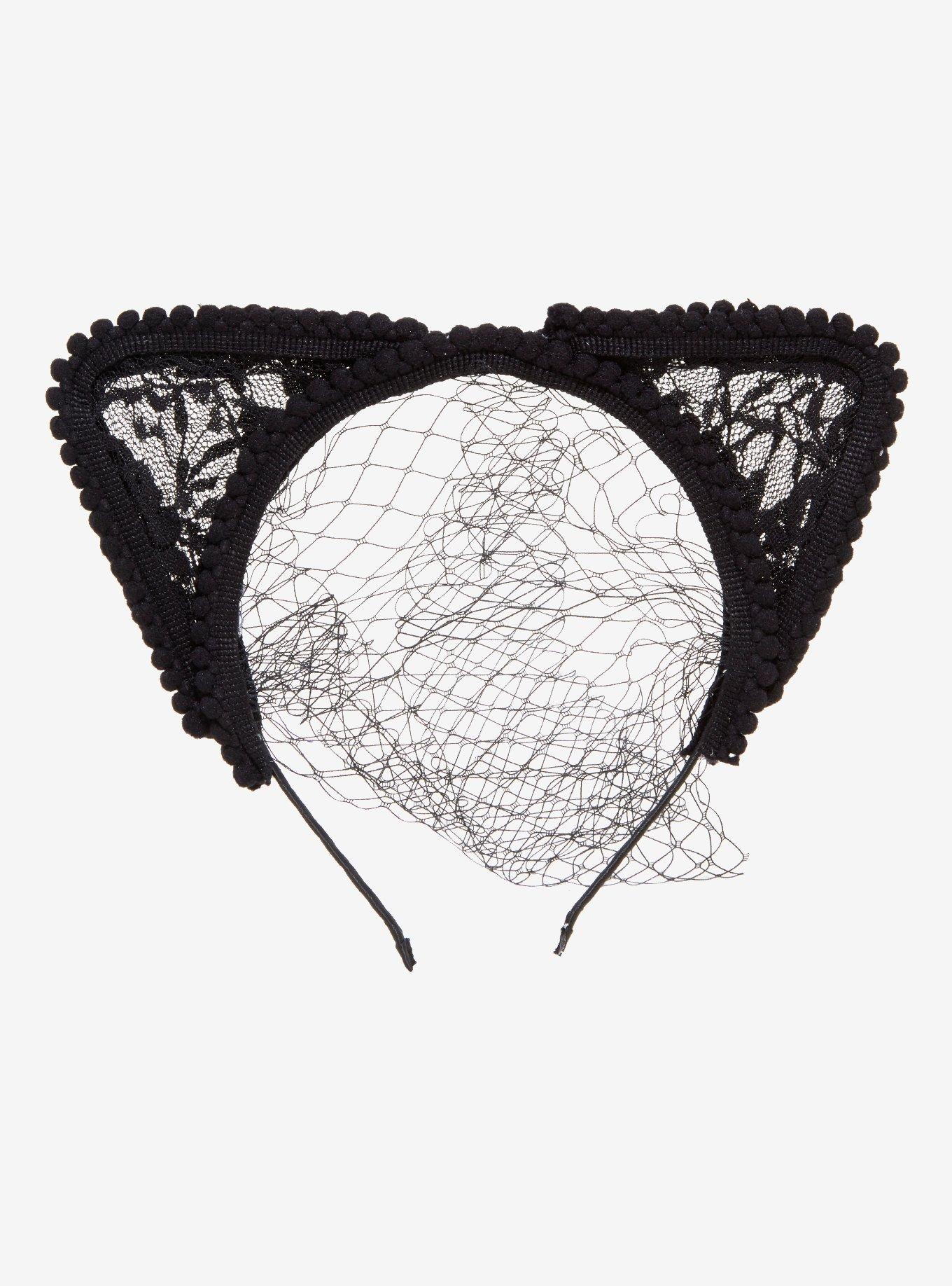 Cat Ear Mesh Veil Headband, , alternate