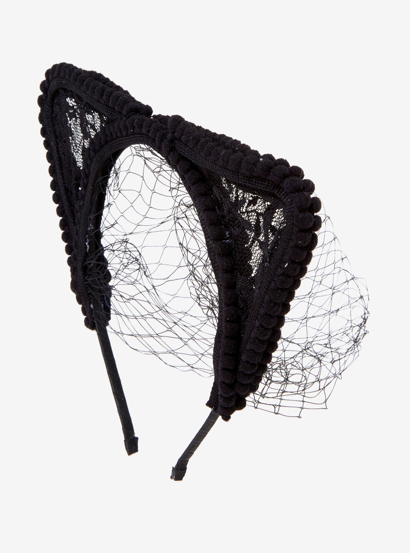 Cat Ear Mesh Veil Headband, , alternate