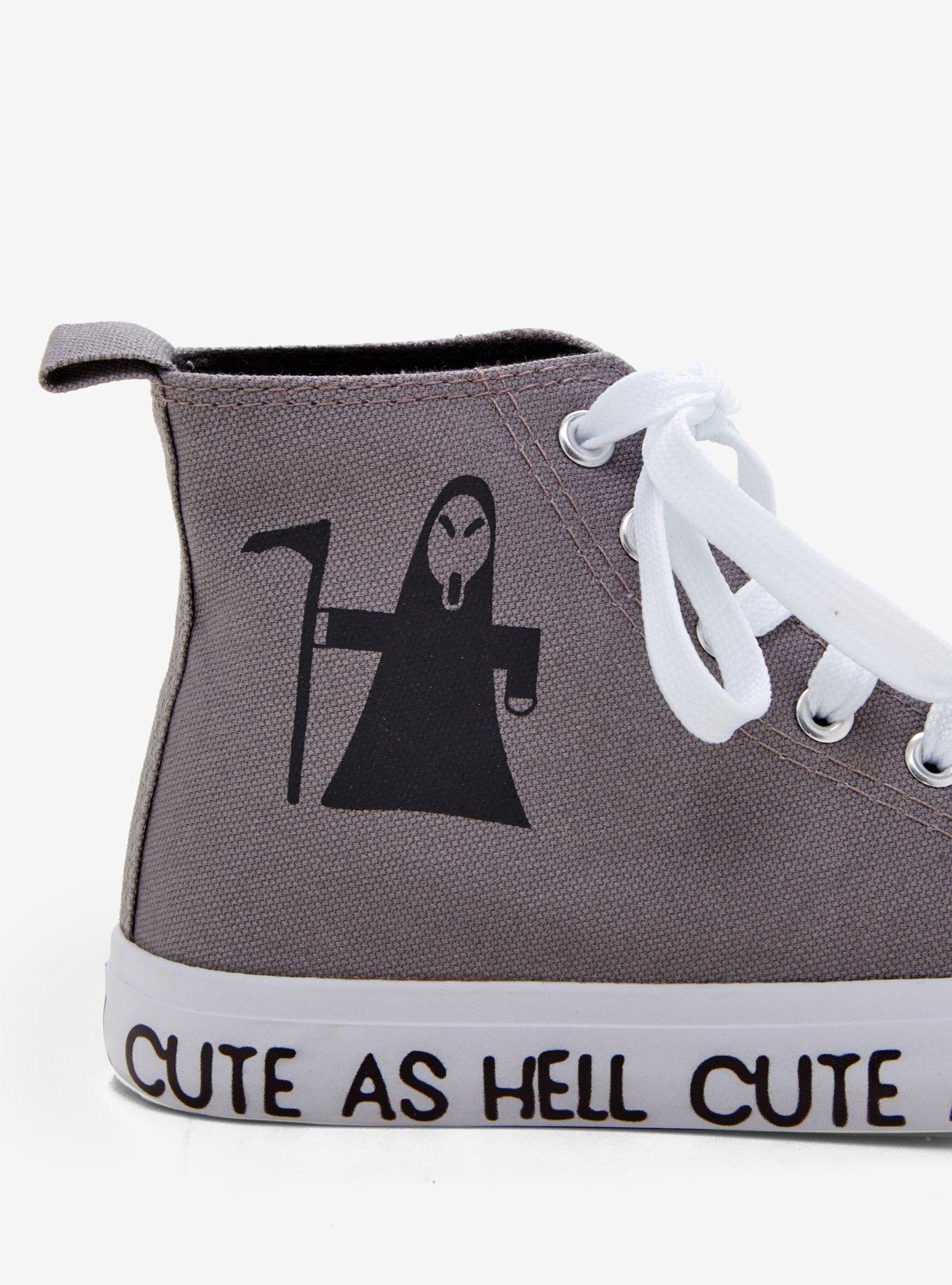 Grey & White Grim Reaper Cute As Hell Hi-Top Sneakers, , alternate