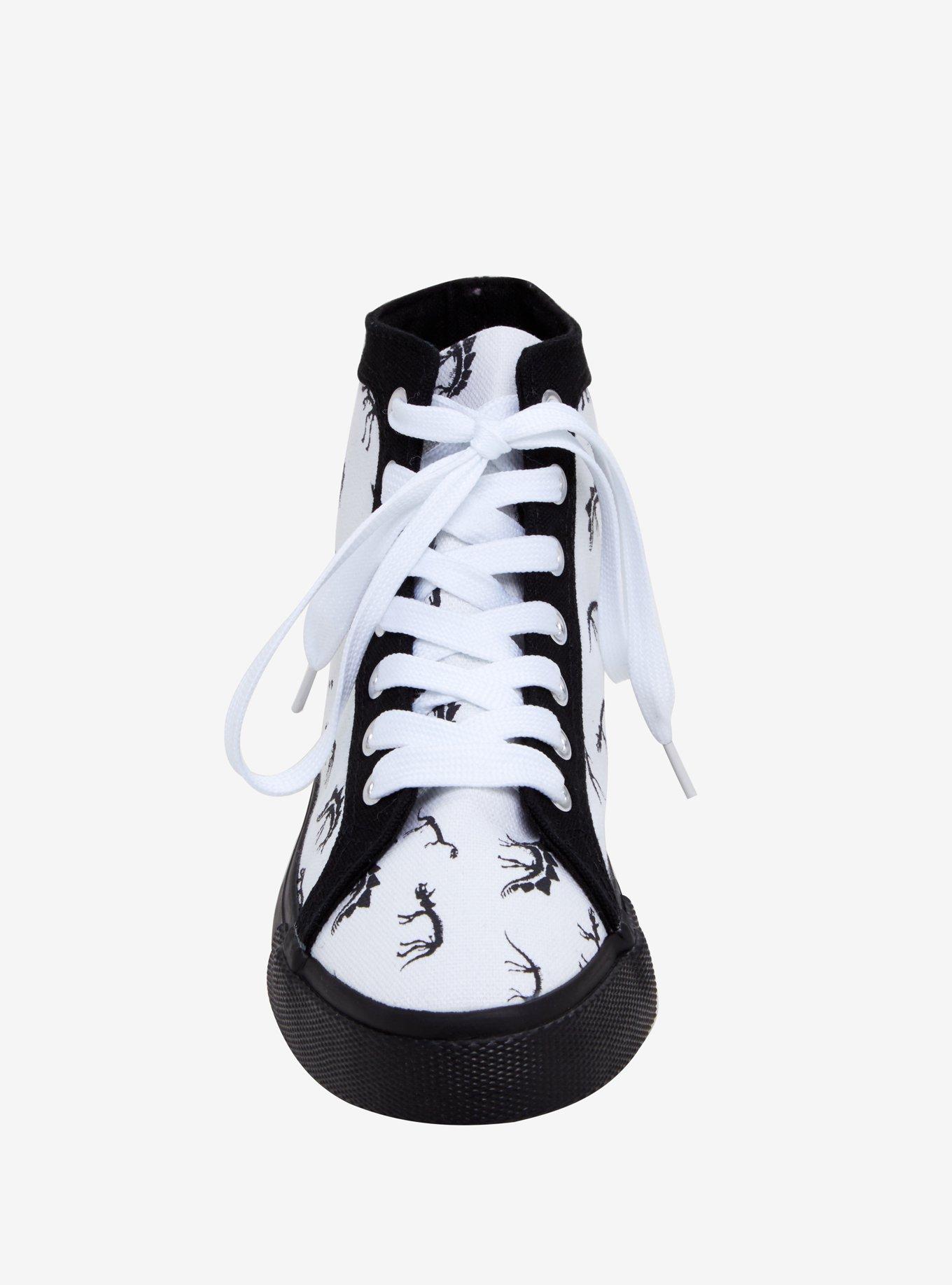 Black & White Skeleton Dinosaur Hi-Top Sneakers, , alternate