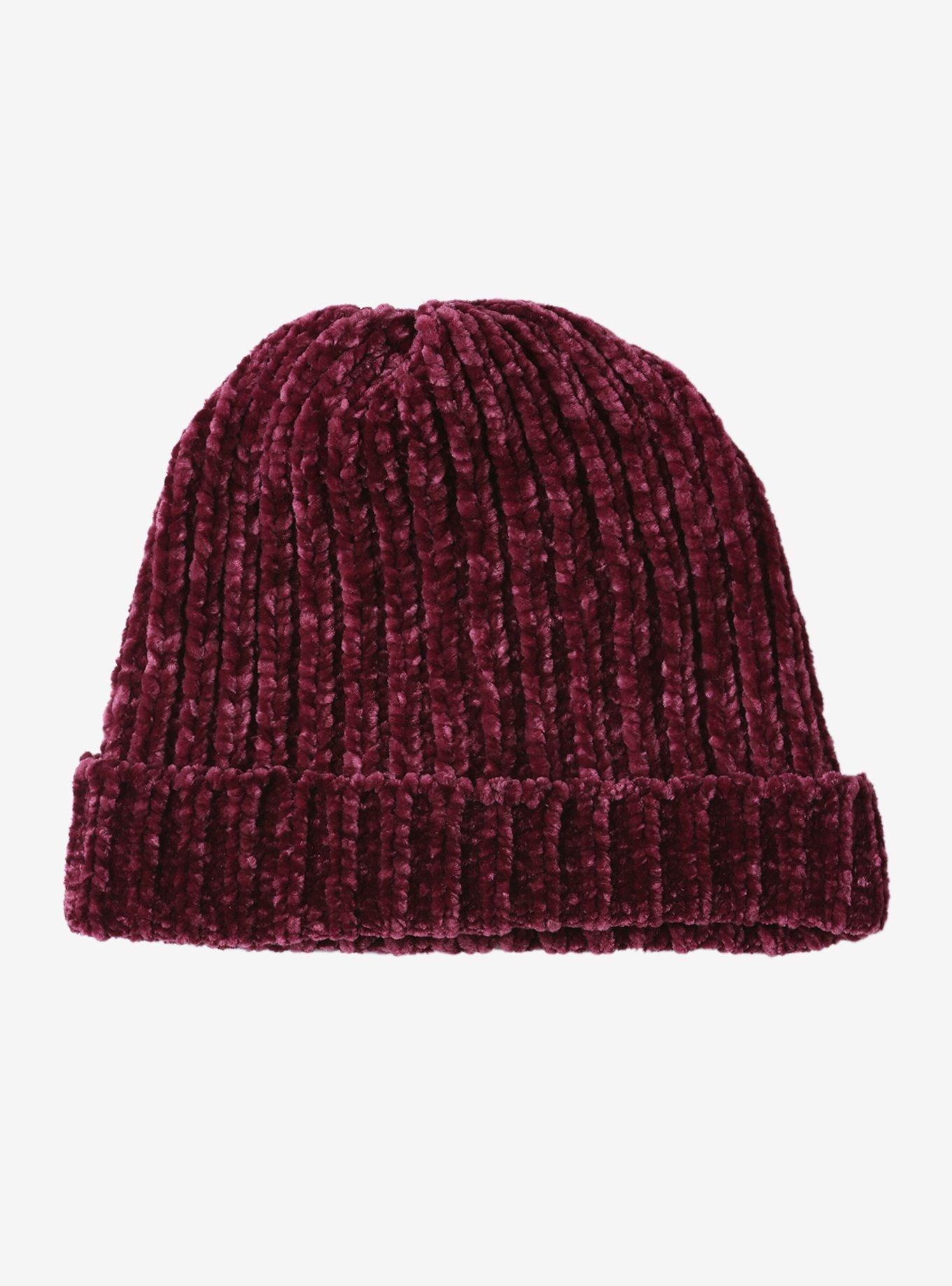 Maroon Chenille Slouch Beanie, , alternate