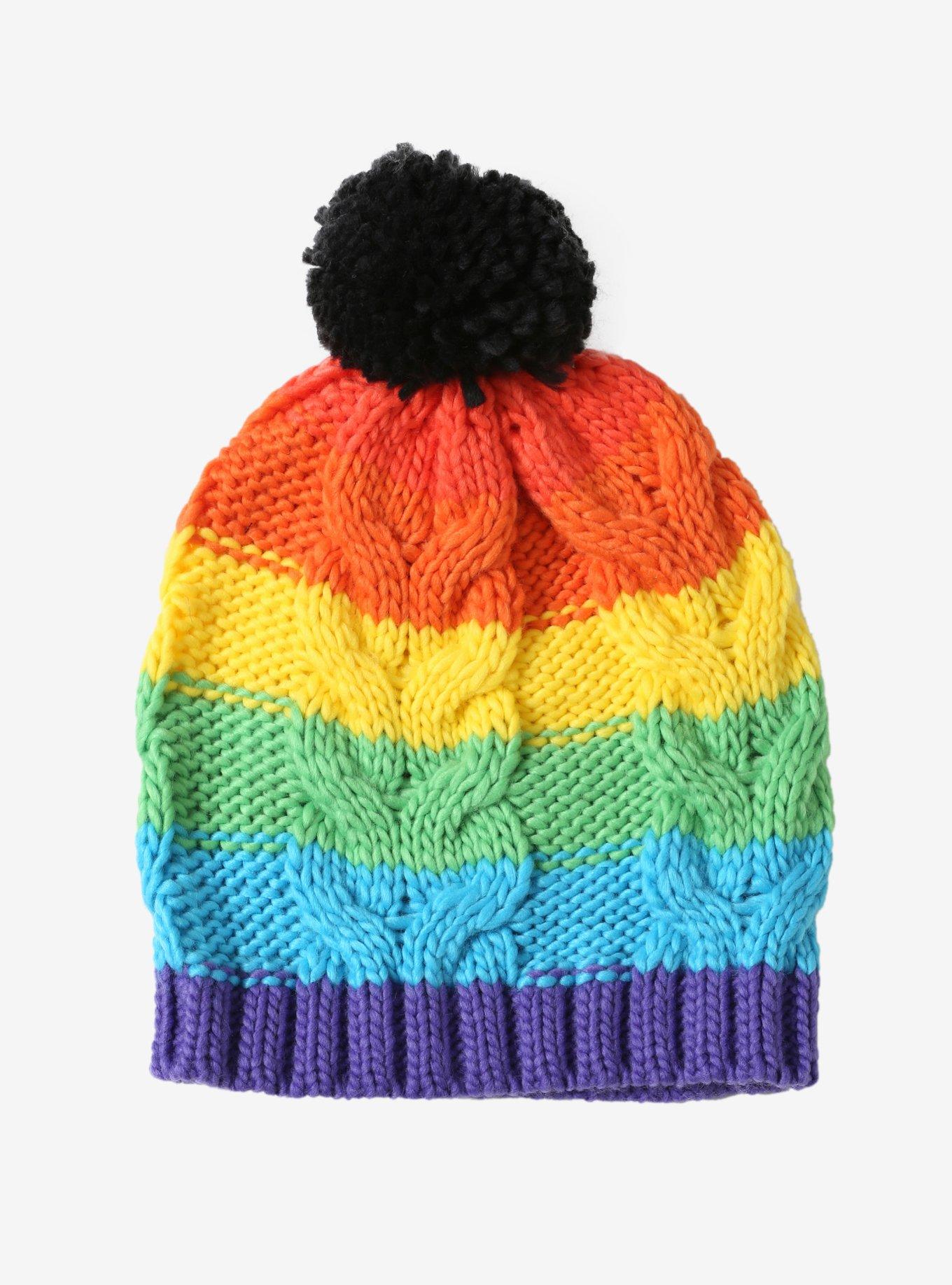 Rainbow Knit Pom Beanie, , alternate