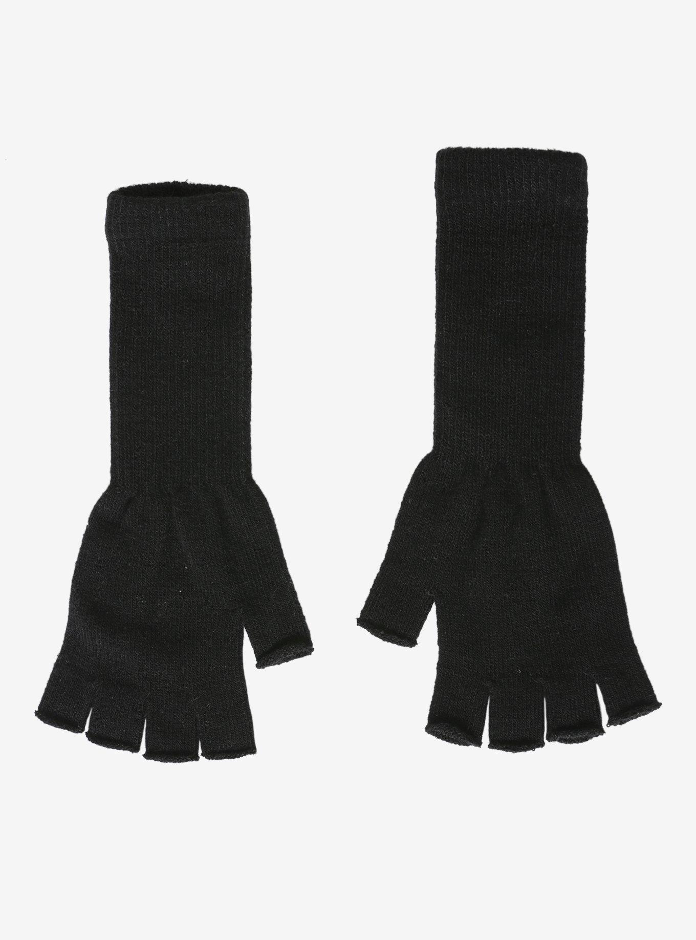 Black Extended Cuff Fingerless Gloves, , alternate