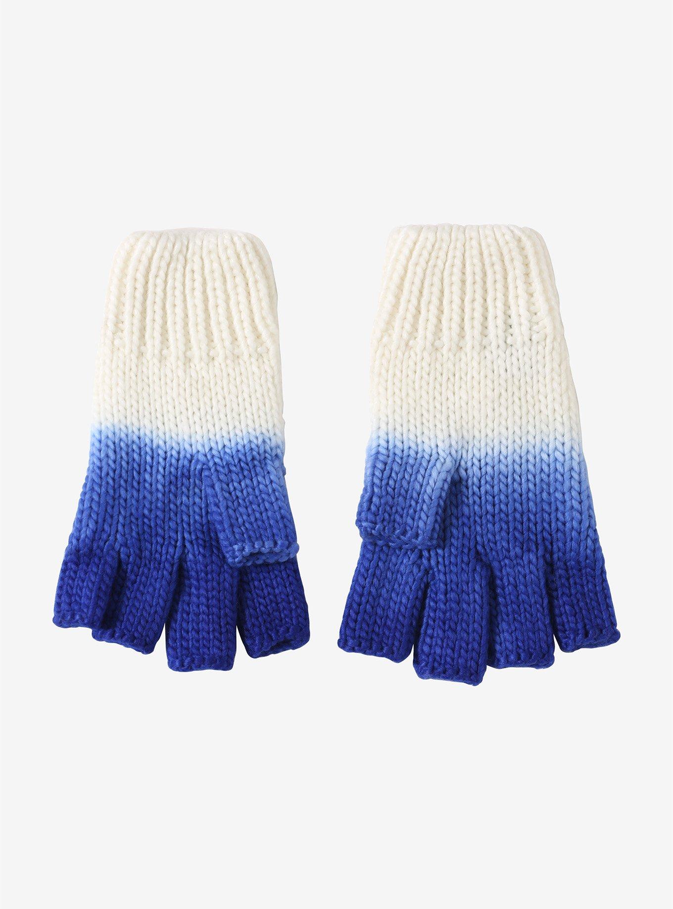 White & Blue Ombre Knit Gloves, , alternate