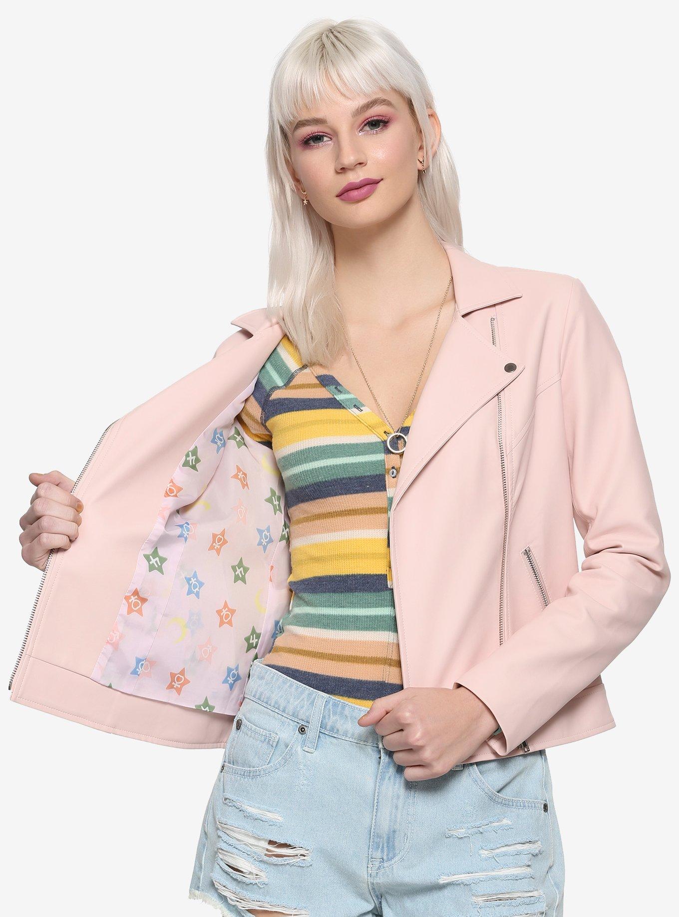 Sailor Moon In The Name Of The Moon Pink Girls Faux Leather Moto Jacket Hot Topic Exclusive, , alternate