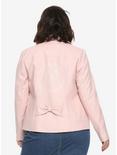 SAILOR MOON PINK FAUX LEATHER MOTO JACKET IN THE NAME OF THE MOON BOW BACK SCOUT 