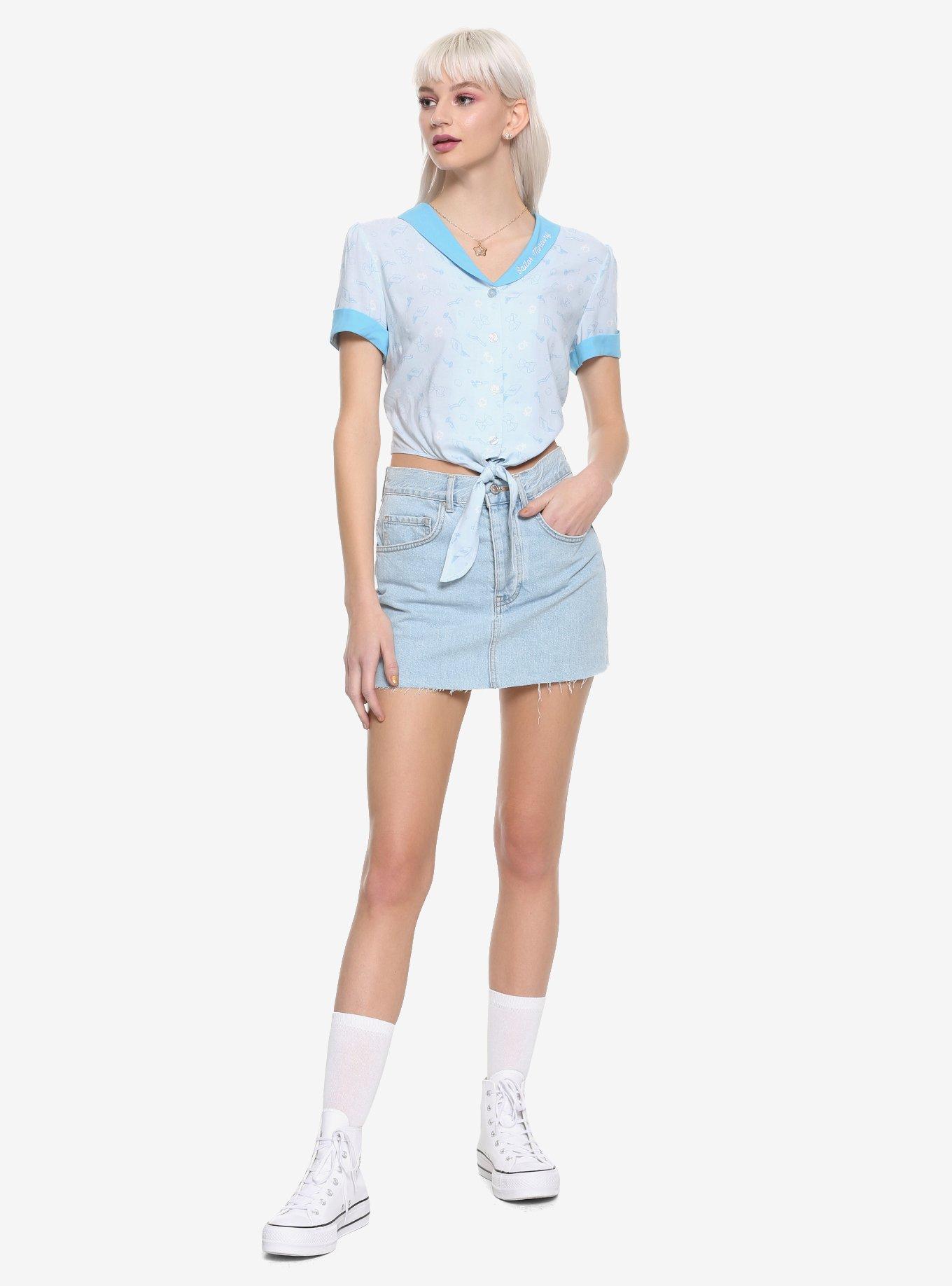 Sailor Moon Sailor Mercury Tie-Front Girls Crop Button-Up Hot Topic Exclusive, , alternate