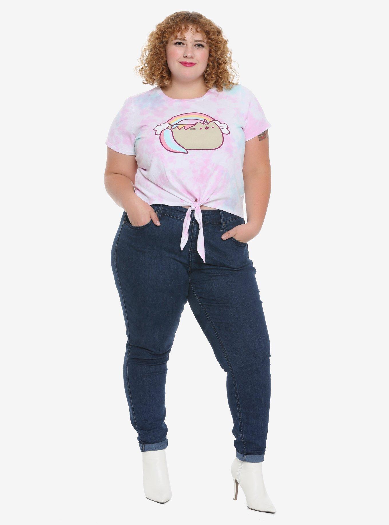 Pusheen Tie-Dye Rainbow Tied Girls Crop T-Shirt Plus Size, , alternate