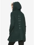 Almost Famous Green Lace-Up Back Hooded Cardigan, , alternate