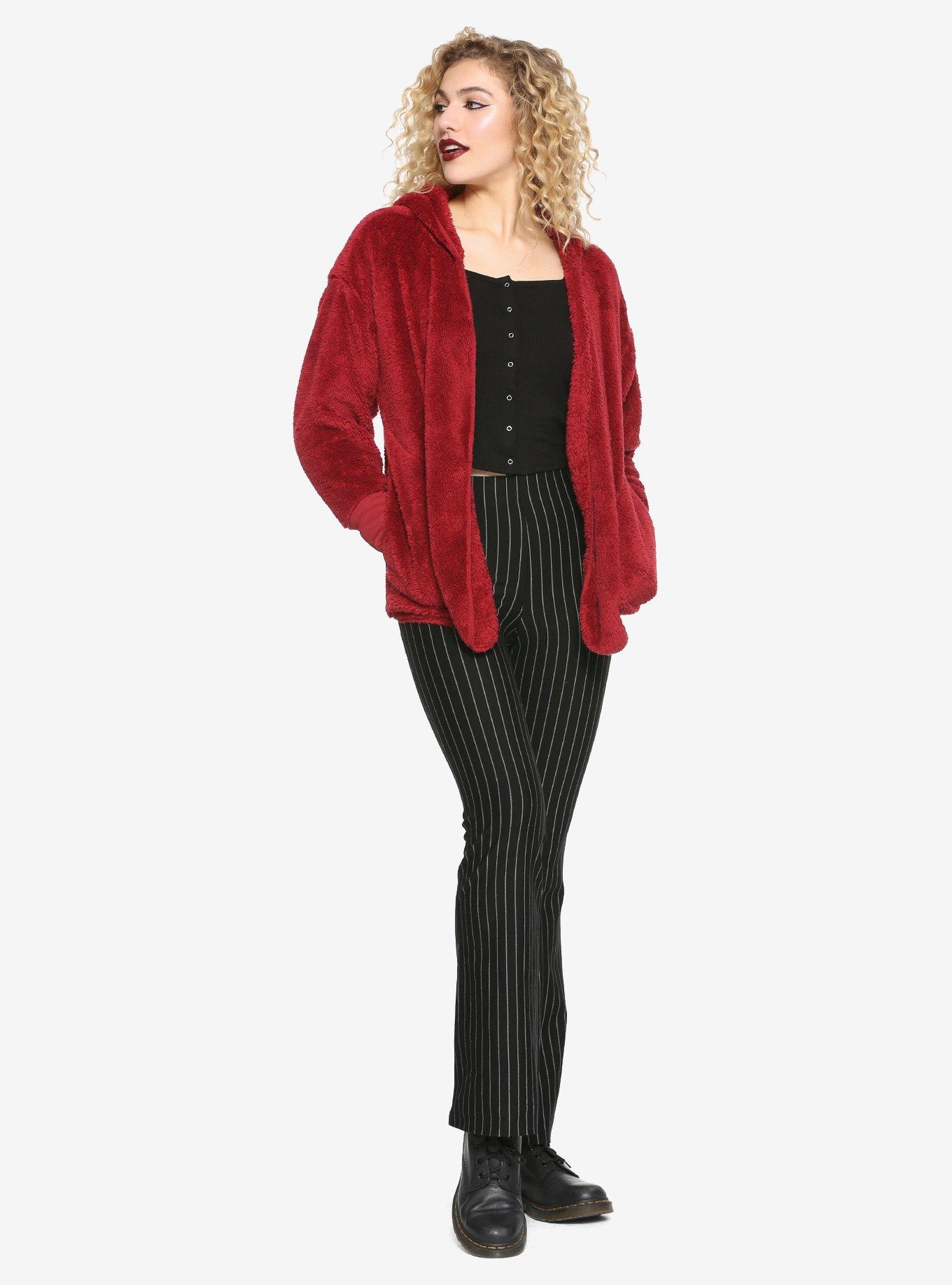 Burgundy Sherpa Hooded Girls Cardigan, BURGUNDY, alternate