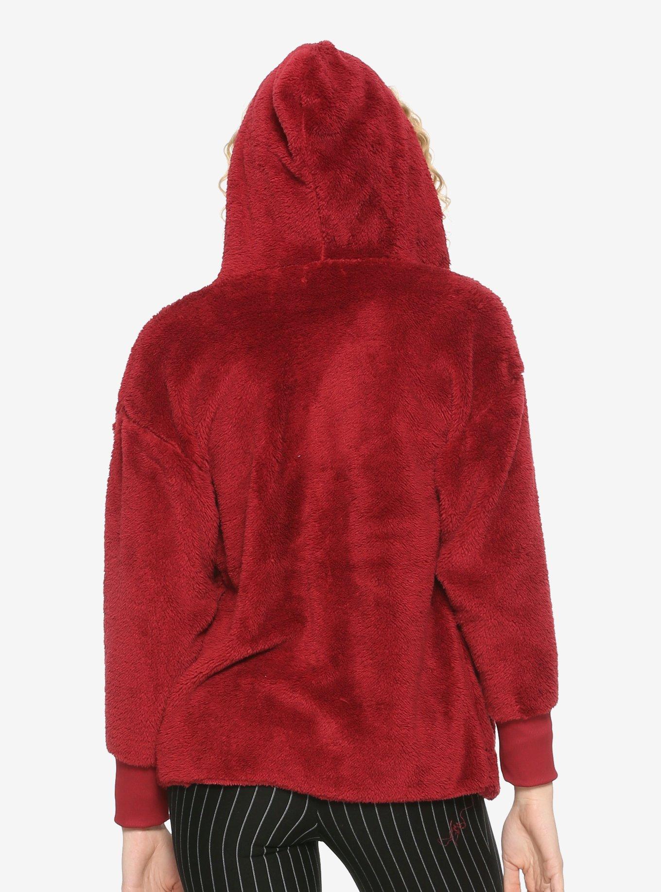 Burgundy Sherpa Hooded Girls Cardigan, BURGUNDY, alternate