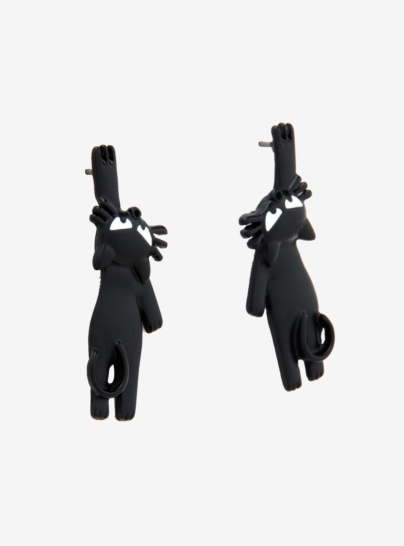 Black Cat Hanging Earrings, , alternate