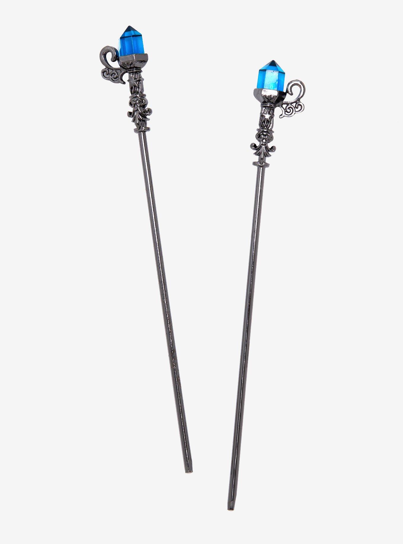 Blue Crystal Gunmetal Hair Sticks, , alternate