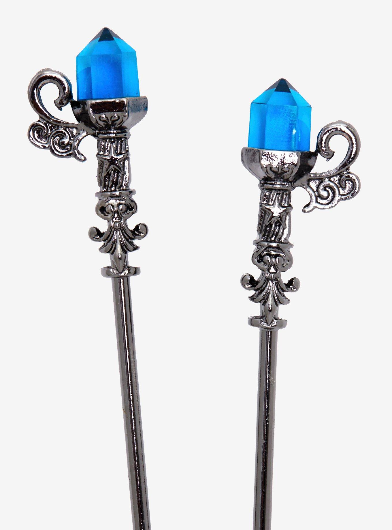 Blue Crystal Gunmetal Hair Sticks, , alternate