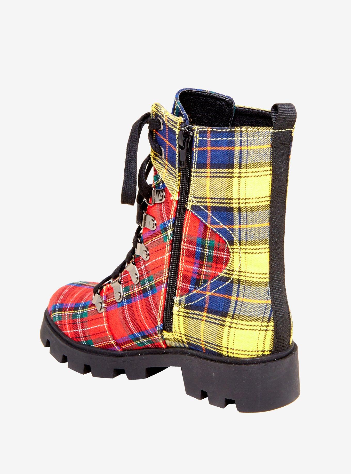 3 Color Plaid Combat Boots, , alternate