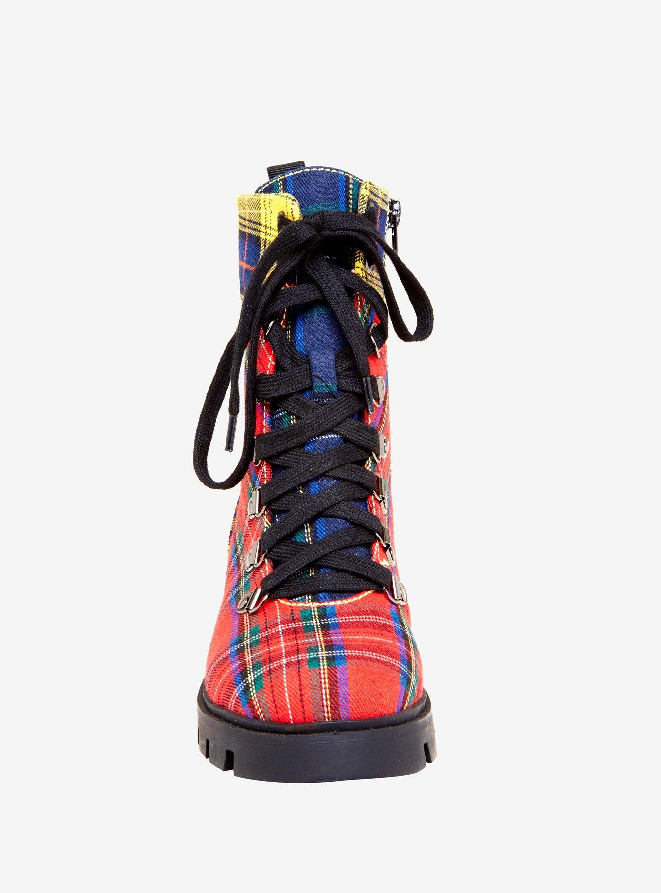 3 Color Plaid Combat Boots, , alternate