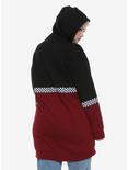 Black & Red Colorblock Checkered Girls Long Hoodie Plus Size, , alternate