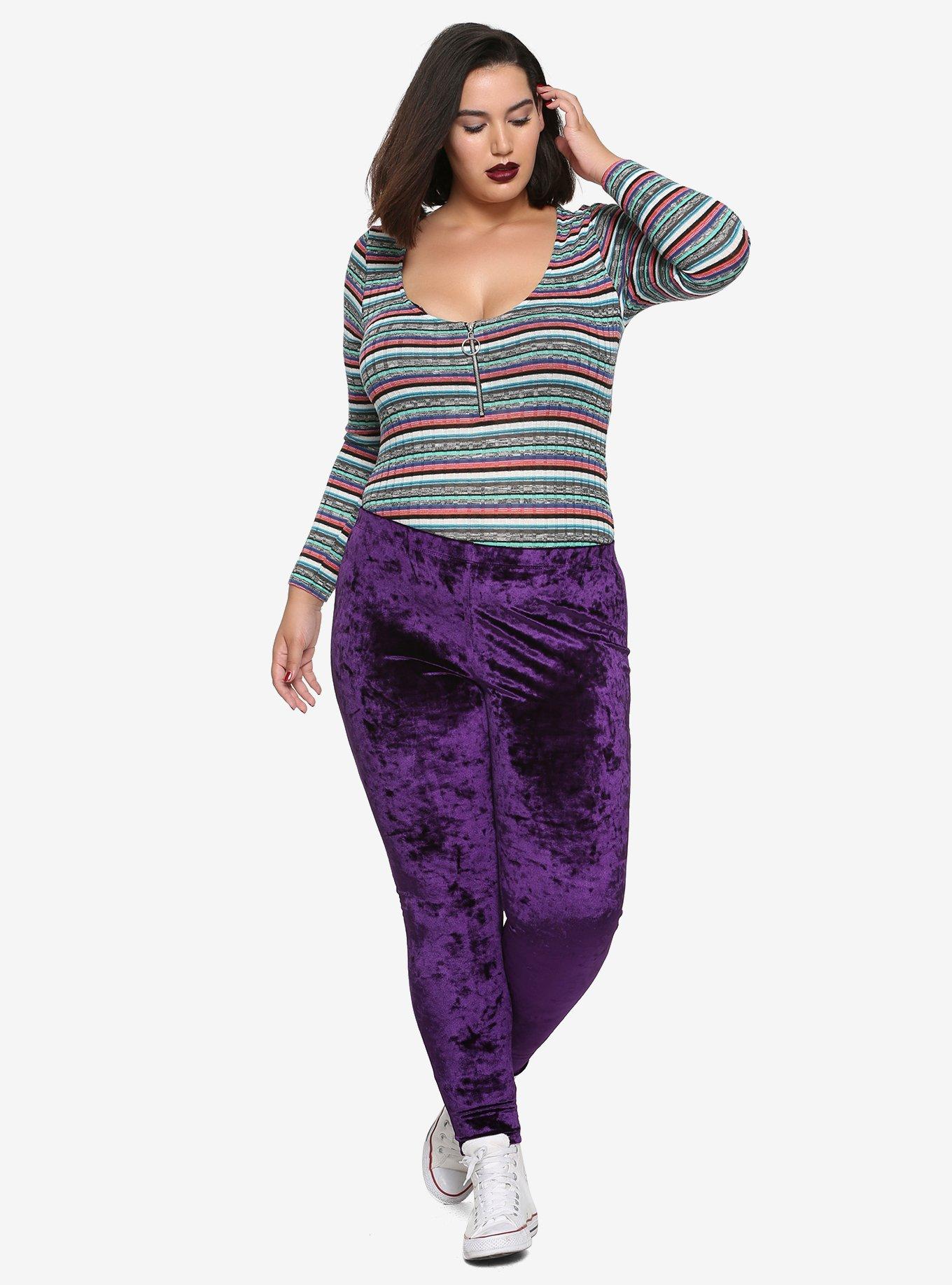 Blackheart Purple Velvet Leggings Plus Size, , alternate