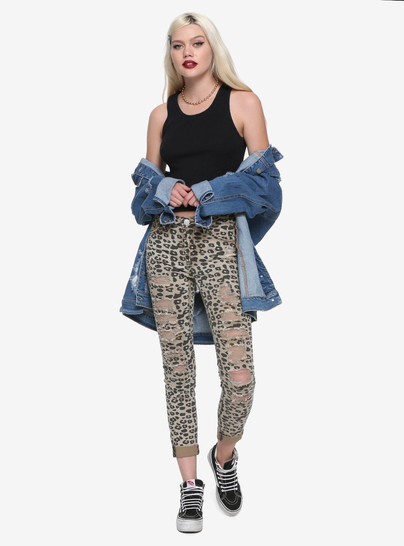 Almost Famous Animal Print Ripped Jeans, , alternate