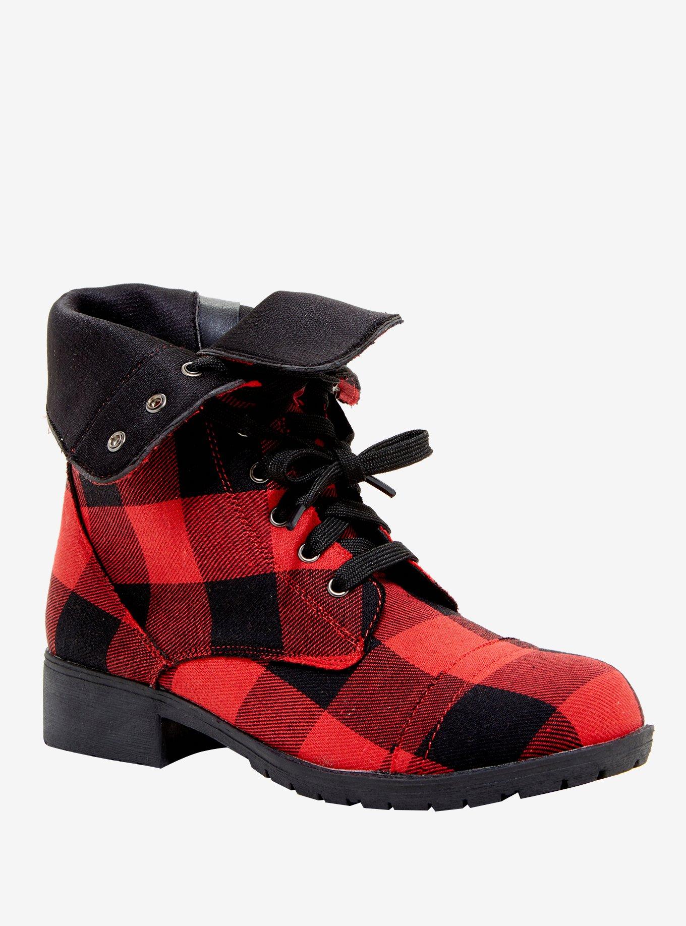 Red Plaid Combat Boots, , hi-res