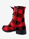 Red Plaid Combat Boots, BLACK  RED, alternate