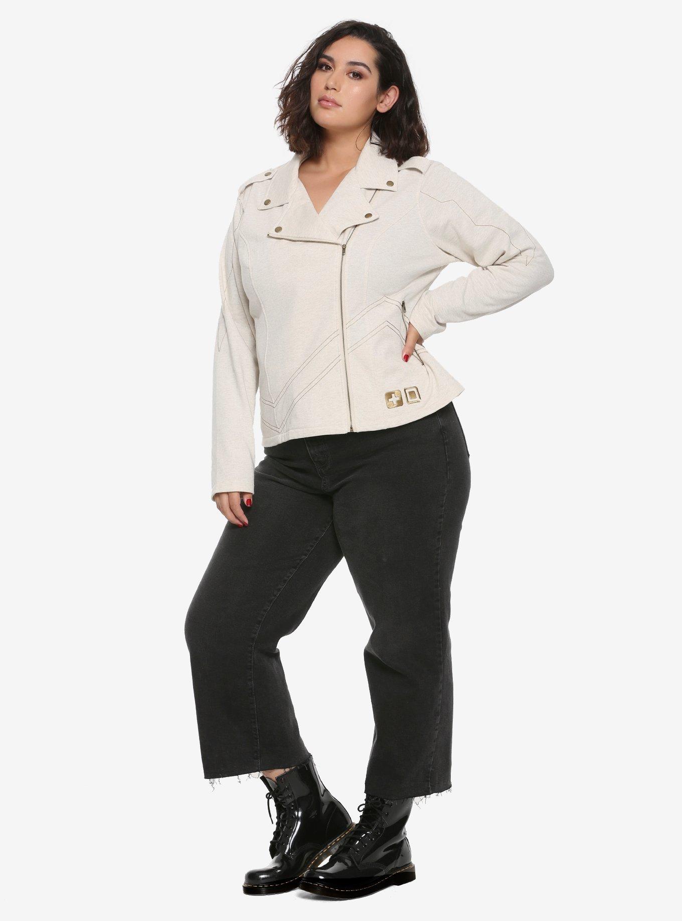 Her Universe Overwatch Mercy Jersey Girls Moto Jacket Plus Size, , alternate