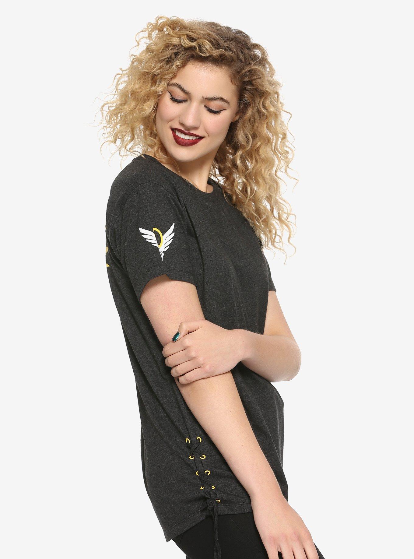 Her Universe Overwatch Mercy Side Lace-Up Girls T-Shirt, , alternate
