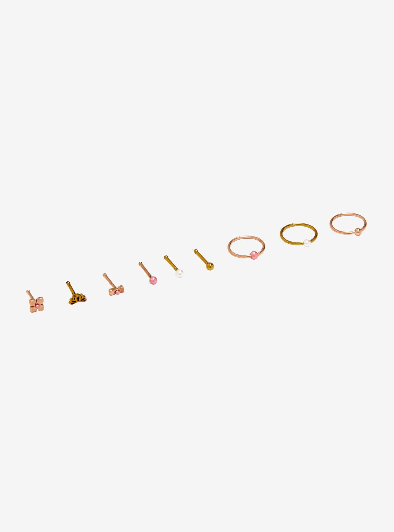 Steel Rose Gold & Gold Nose Stud & Ring 9 Pack, , alternate