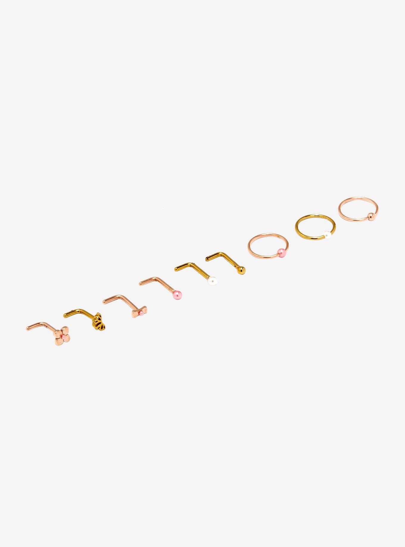 Steel Rose Gold & Gold Nose Stud & Ring 9 Pack, , alternate