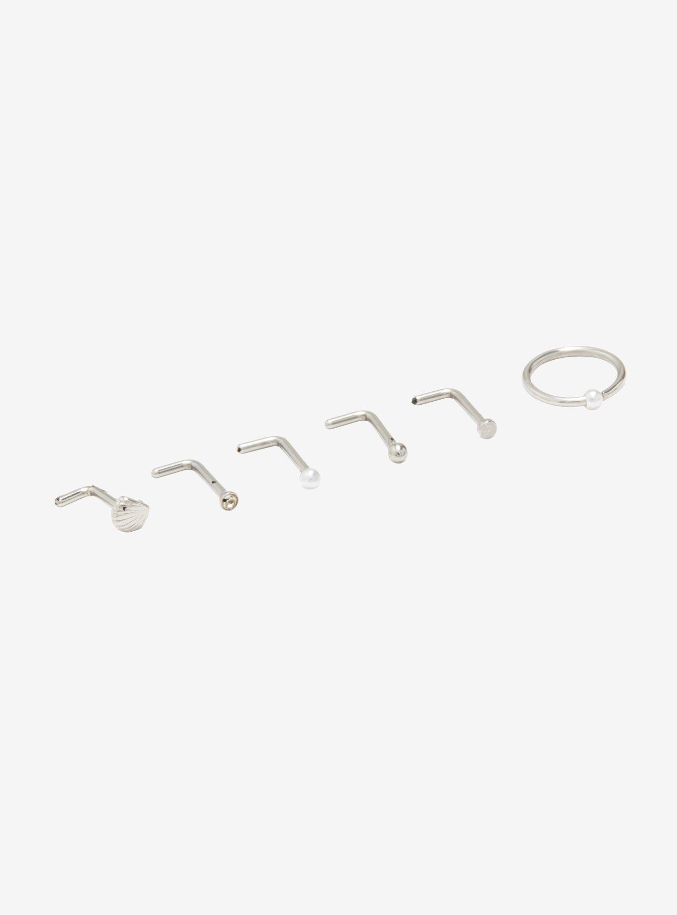 Steel Pearl & Shell Nose Stud & Hoop 6 Pack, SILVER, alternate