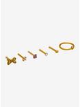 Steel Gold Tone With CZ Nose Stud & Hoop 6 Pack, , alternate