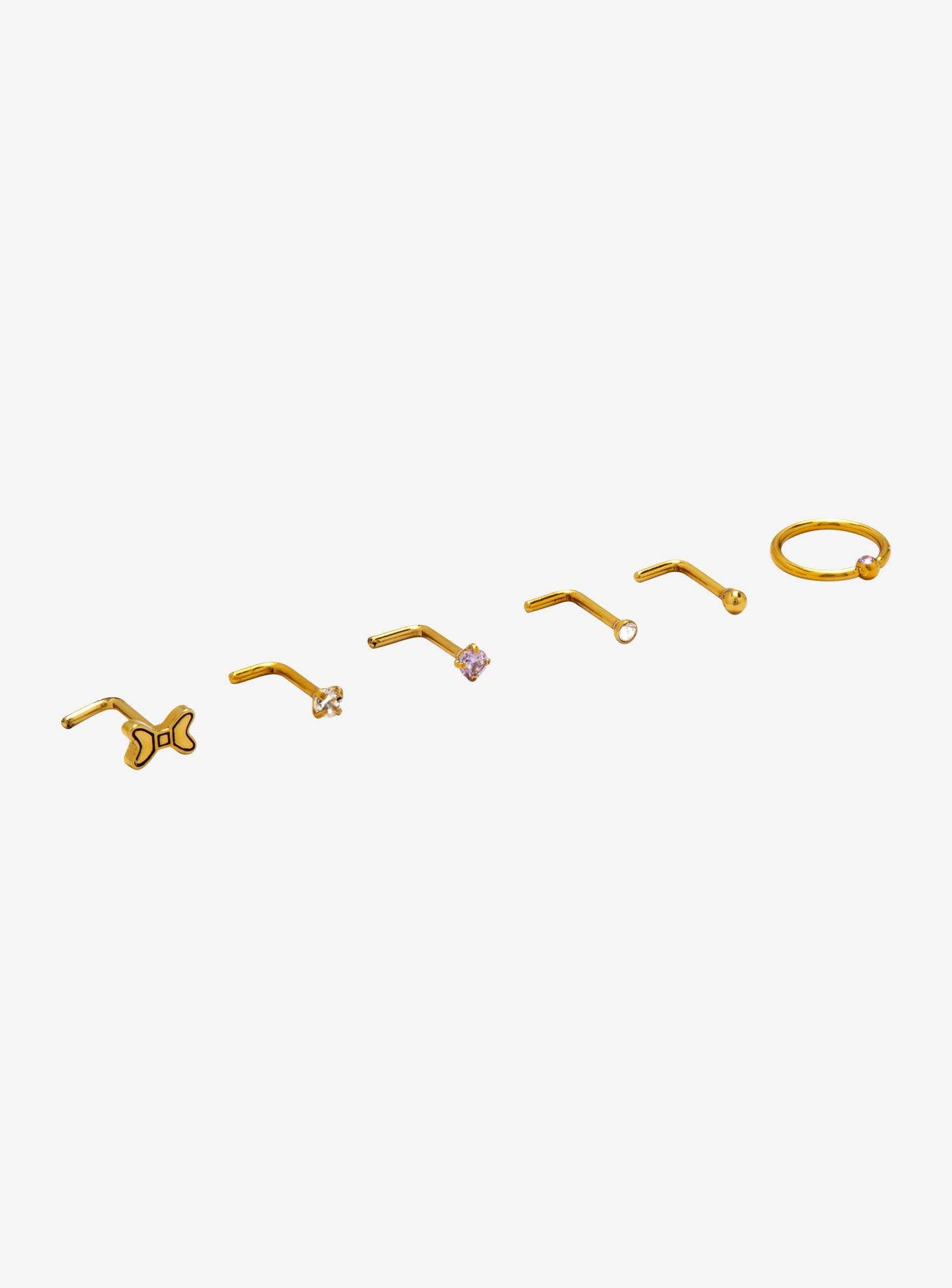 Steel Gold Tone With CZ Nose Stud & Hoop 6 Pack, , alternate
