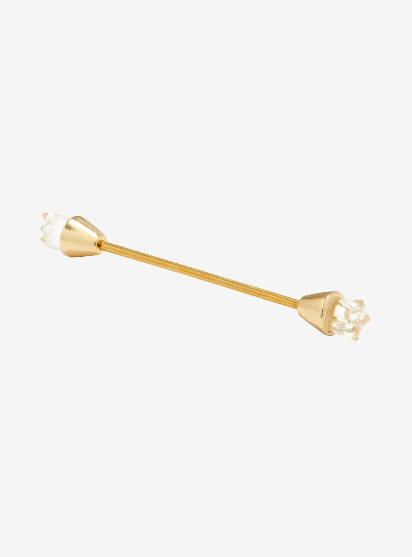 14G Steel Gold Crystal Industrial Barbell, , alternate